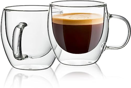 LENAOBEN Doppelwandiges Thermoglas Espresso, perfekt geeignet für Espresso, Espresso Macchiato oder Ristretto, spülmaschinenfest, aus Glas, Fassungsvermögen (Weiß, 150, Milliliter) von LENAOBEN