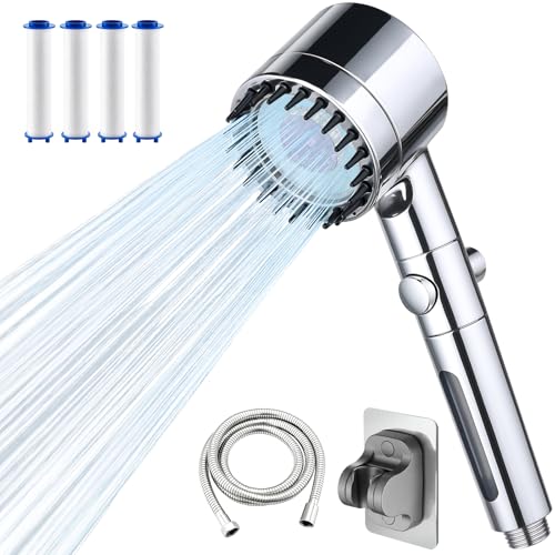 LENDOO Duschkopf mit Filtera – Hochdruck Duschkopf aus Chrom mit 15-Stufen Wasserfilter, 4 Modi & Stopptaste – Duschbrause für kalkhaltiges Wasser, Kinder, Haustiere & empfindliche Haut von LENDOO