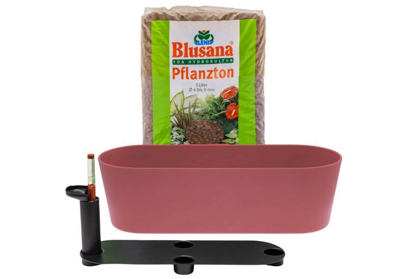LENI Jardiniere Blumentopf länglich Pflanzkasten 36 cm lang Kräuter & Zimmerpflanzen (Komplettes Starter Set Selbstbewässerungsboden, mit 1 x Einlegeboden, 1 x Wasserstandsanzeiger, 5l Pflanzton), Übertopf ohne Loch für Hydrokultur & Erde, perfekt als Kräuter-Topf von LENI