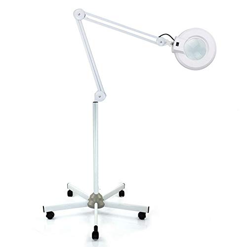 LENJKYYO 5X LED Lupenleuchte mit Standfuß LED Lupenleuchte auf Rollstativ Kosmetik125MM 5 Dioptrien Weiß Lampe Licht Arbeitsleuchte Kosmetiksalons 22W Kosmetik Beauty Salon Stativ von LENJKYYO