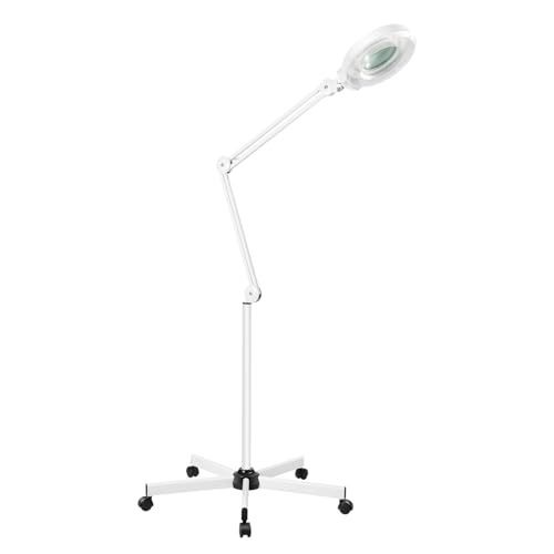 LENJKYYO 8X LED Lupenleuchte Lupenlampe 5-Dioptrien mit Standfuß Lupe Standlupe Kaltlicht Kosmetik Arbeitsplatzlampe zum Lesen 24W Kosmetische Licht Dioptrien Lamp Weiß von LENJKYYO