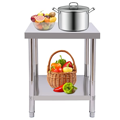 LENJKYYO Arbeitsplatten aus Edelstahl, Küchentische 24 x 18 Zoll kleiner küchentisch Edelstahl Tisch für Arbeit Heavy Duty Food Prep Worktable mit Unterregal und Verstellbare Füße für Restaurant, Haus von LENJKYYO