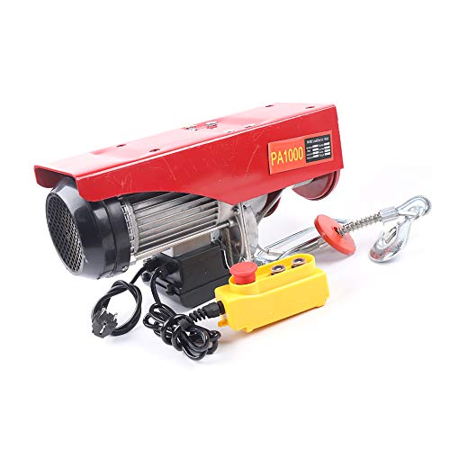 LENJKYYO Elektrische Seilwinde Motorwinde 800/1000KG Hub Seilhebezug Seilzug Winde Kran Seilhebezug Not-Ausschalter Automatische Bremse mit Lasthaken und Sicherheitsbügel (1000KG) von LENJKYYO