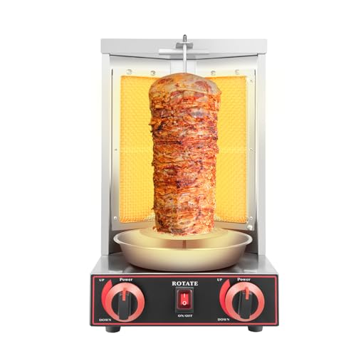 LENJKYYO Elektrische Vertikale Tischgrills, Edelstahl Gas Döner Kebab Maschine, Dönergrill Tischgrill BBQ Grillofen, Broiler Gaskochmaschine Spinnen für Döner Kebab Shawarma Gyro Grill, 3kW (Silber) von LENJKYYO