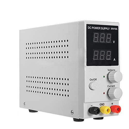 LENJKYYO Labornetzgerät Regelbares DC Labornetzteil Regelbar Netzgerät mit 4 LED Anzeige 0-30V 0-10A Weiß Stabilisiert Labornetzteil Strommessgeräte für Laborunterricht von LENJKYYO
