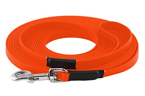 LENNIE BioThane Schleppleine, 10m mit Handschlaufe, Neon-Orange, 16mm für große Hunde, genäht von LENNIE