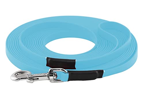 LENNIE BioThane Schleppleine, 10m mit Handschlaufe, Cyan/Türkis, 16mm für große Hunde, genäht von LENNIE