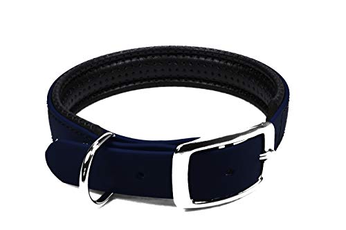 LENNIE BioThane Halsband, gepolstert, Dornschnalle, 25 mm breit, Größe 50-58 cm, Marineblau, Aufdruck möglich von LENNIE