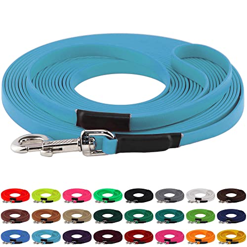 LENNIE BioThane Schleppleine, 13mm, Hunde 15-25kg, 5m lang, mit Handschlaufe, Cyan/Türkis, genäht von LENNIE