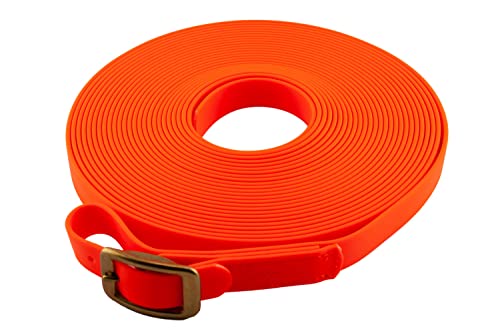 LENNIE BioThane Schweißleine mit Markierung, 16mm breit, Neon-Orange, 10m lang, Messingschnalle, 5m 7m 8m 12m 15m 20m 25m 30m von LENNIE