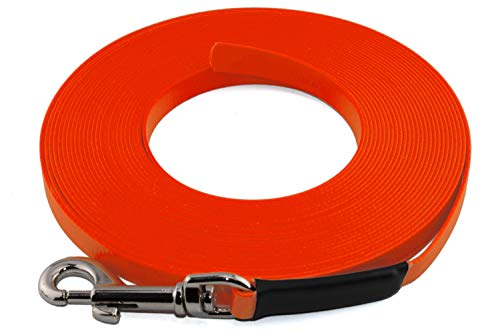 LENNIE Leichte BioThane Schleppleine, 13mm, Hunde 15-25kg, 3m lang, ohne Handschlaufe, Neon-Orange, genäht von LENNIE