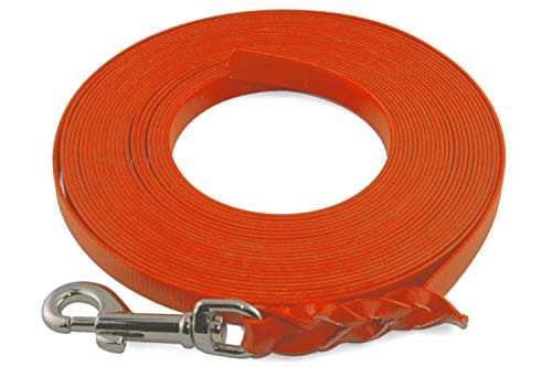 LENNIE Leichte BioThane Schleppleine, 13mm, Hunde 15-25kg, 7m lang, ohne Handschlaufe, Neon-Orange, geflochten von LENNIE