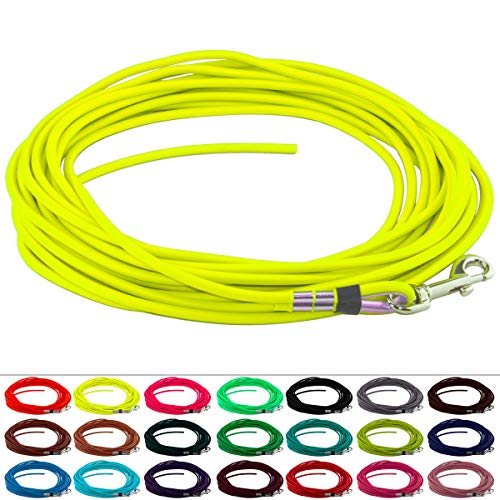 LENNIE Runde BioThane Schleppleine für Hunde ab 25kg, Ø 8mm, 2m lang, ohne Handschlaufe, Neon-Gelb von LENNIE