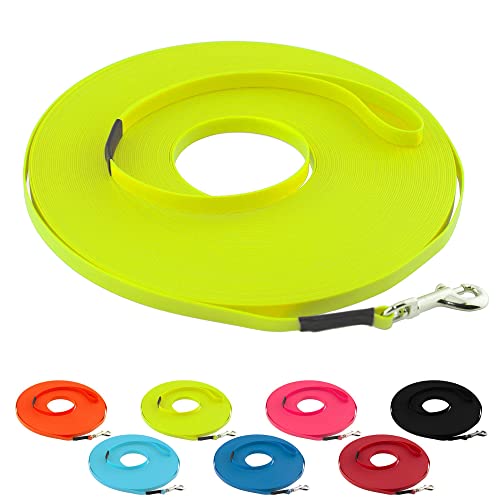 LENNIE Ultraleichte BioThane Schleppleine für Hunde bis 5kg, 10m lang, mit Handschlaufe, Neon-Gelb, genäht, 9 mm von LENNIE