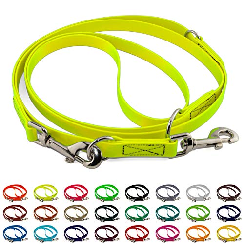 Mehrfach verstellbare BioThane Führleine, 19mm breit, 2m lang, Neon-Gelb, genäht, Doppelleine von LENNIE