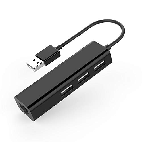LENTION 3 Ports USB Adapter mit Gigabit Ethernet, USB 2.0 Hub, Netzwerkadapter, 3 USB Hub + RJ45 LAN Adapter kompatibel mit MacBook Air/Pro (neueste Generation)/ Surface Book2/Go, More (Schwarz) von LENTION
