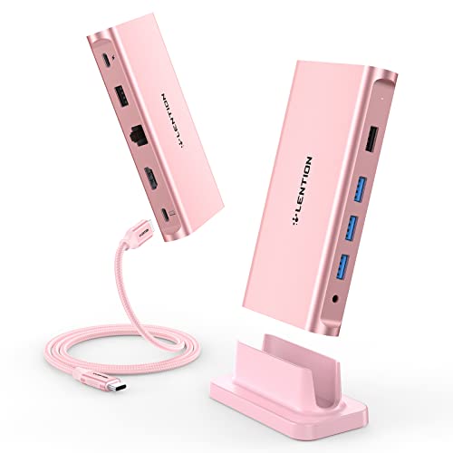 LENTION USB C Docking Station mit 100W Power Pass-Through, 4K HDMI, Gigabit Ethernet, USB 3.0, USB 2.0 und Aux Adapter Kompatibel 2023-2016 New Mac Air/Surface, Mehr (D53, Rose Gold) von LENTION