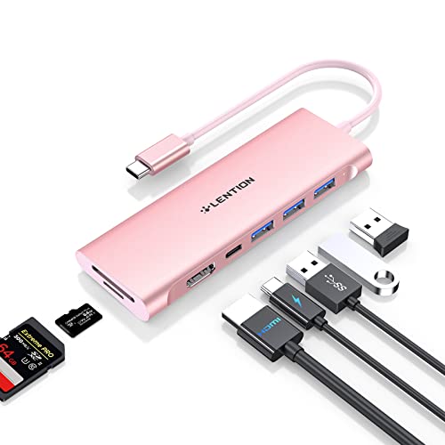 LENTION USB C Hub mit 4K HDMI, USB 3.0, SD&TF Kartenleser, 100W Aufladung, Typ C Adapter kompatibel 2024-2016 MacBook Pro/Air 13/14/15/16, New Mac Air/Surface, Chromebook,Thunderbolt 3/4 von LENTION