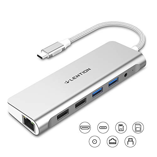 LENTION USB C-Hub mit 4K HDMI,SD Kartenleser, Ethernet, Aufladen, Aux-Adapter,Multiport, Für 2023-2016 MacBook Pro, Neues Mac Air/Surface, Chromebook, Laptop (Silber) von LENTION