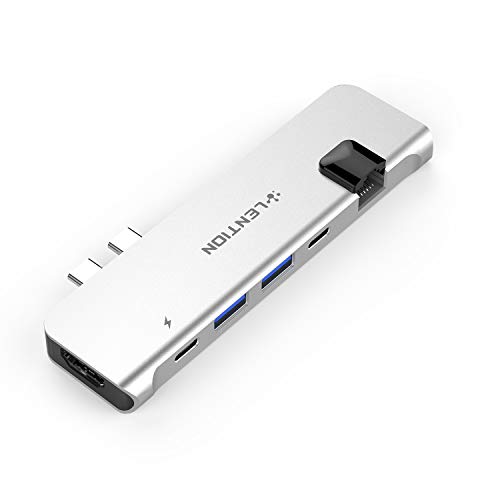LENTION USB C Tragbarer Hub mit 40 Gbit/s USB C Daten, 100W Leistung, 4K HDMI, 2 USB 3.0, Gigabit Ethernet Adapter, Multiport, Für 2016-2020 MacBook Pro 13/15/16, New Mac Air, Laptop, Mehr (Silber) von LENTION