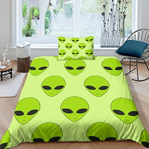 LENTLY Aliens 3D Bettwäsche Set Kinder Erwachsene, Microfaser Bettbezug Und Kissenbezüge Mit Reißverschluss Weich Haltbar Atmungsaktive Single（135x200cm） von LENTLY