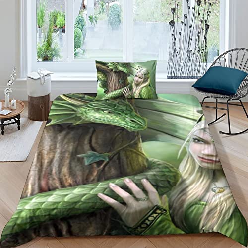 LENTLY Anne Stokes 3D Bettwäsche Set Drucken Betten Set Jugendliche Bettbezug Mit Mikrofaser Reißverschluss Schließung Kopfkissenbezug Weich Haltbar Atmungsaktive Single（135x200cm） von LENTLY