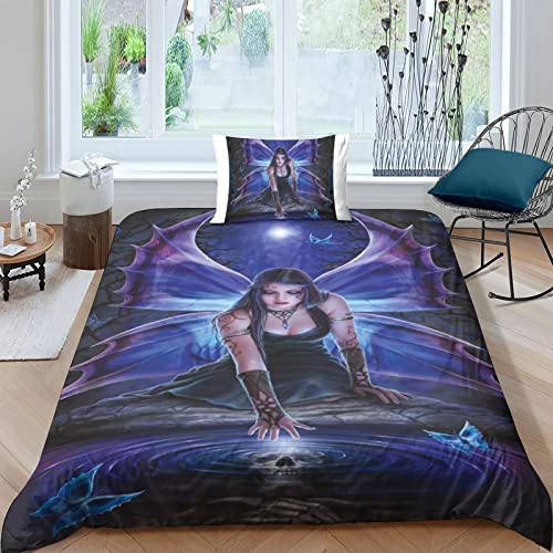 LENTLY Anne Stokes 3D Print Betten Set Bettwäsche Set Microfaser Qualität Reißveschluss Bettbezug-Set Mit Kissenbezug Für Schlafzimmer, Weiche Bequemer Single（135x200cm） von LENTLY