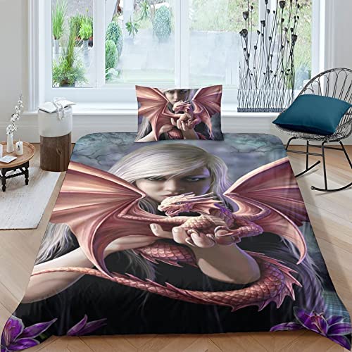 LENTLY Anne Stokes Bettwäsche Kinder Bettwäsche Mit Bettbezug and Kopfkissenbezüge, Bettbezug Mit Mikrofaser Reißverschluss, Weiche Bequemer Bettbezug Single（135x200cm） von LENTLY