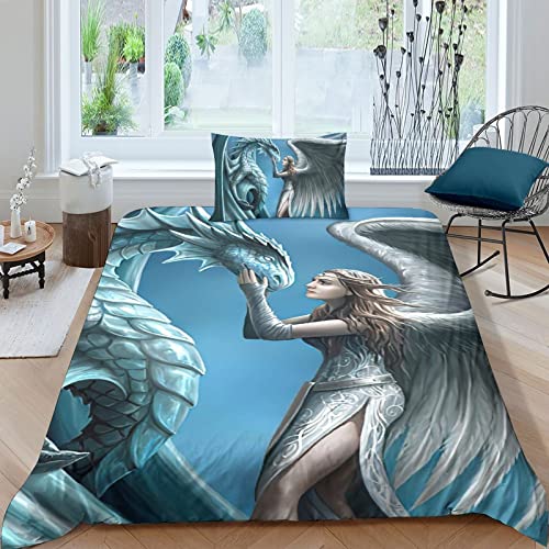 LENTLY Anne Stokes Bettwäsche Set Kinder Mikrofaser Bettbezüge 3D Gedruckt Bettbezug 2 Teilig Mit ReißVerschluss,Soft Bettwaren Single（135x200cm） von LENTLY