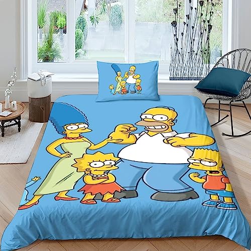 LENTLY Die Simpsons 3D Bettwäsche Bettwäsche Set Microfaser Kinder Erwachsene, Bettbezug Und Kissenbezug Weich Haltbar Atmungsaktive Single（135x200cm） von LENTLY