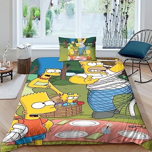 LENTLY Die Simpsons 3D Bettwäsche Set Kinder Erwachsene, Microfaser Bettbezug Und Kissenbezüge Mit Reißverschluss Weich Haltbar Atmungsaktive Single（135x200cm） von LENTLY