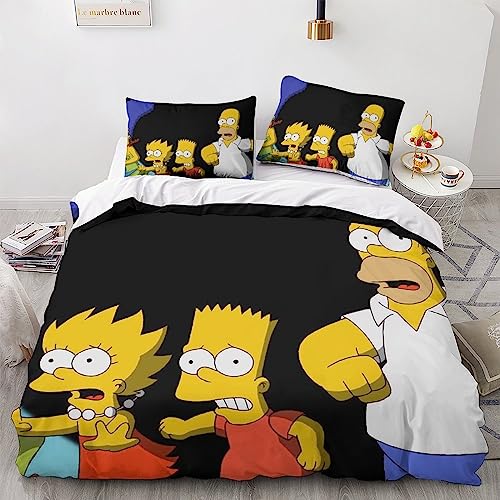 LENTLY Die Simpsons 3D Print Betten Set Bettwäsche Set Microfaser Qualität Bettbezug Mit Kissenbezug Teilig 3 Teilig Sets Double（200x200cm） von LENTLY