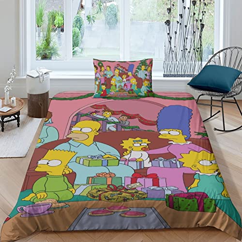 LENTLY Die Simpsons Bettwäsche 3D Bettbezug Mikrofaser Bettwäsche-Sets, Bettbezüge Mit Reißverschluss Und Kissenbezüge Für Schlafzimmer, Weiche Bequemer Single（135x200cm） von LENTLY