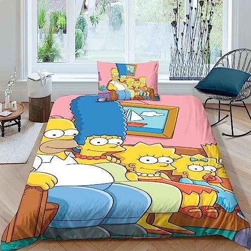 LENTLY Die Simpsons Bettwäsche 3D Bettbezug Mikrofaser Bettwäsche-Sets, Bettbezüge Mit Reißverschluss Und Kissenbezüge Für Schlafzimmer, Weiche Bequemer Single（135x200cm） von LENTLY