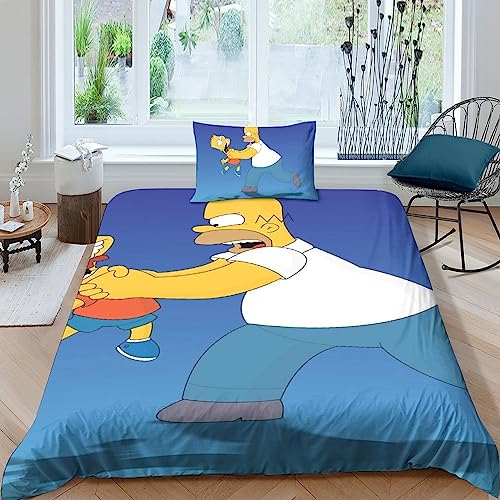 LENTLY Die Simpsons Bettwäsche 3er Set Mit 3D Bettwäsche-Sets 3teilig Mikrofaser, Bettwäsche Kinder Mit Kissenbezug Für Erwachsene Teenager Kinder Single（135x200cm） von LENTLY