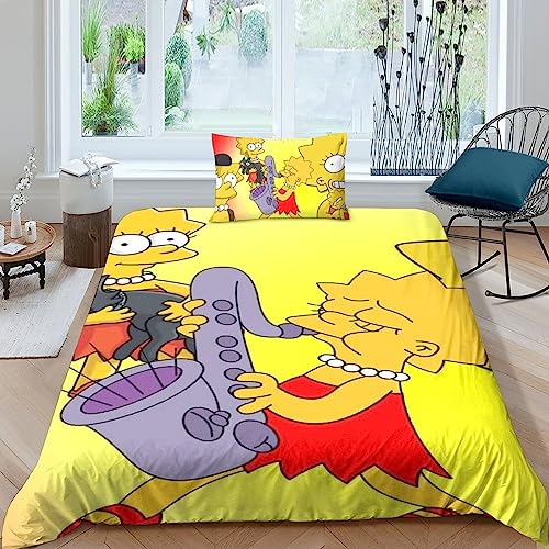 LENTLY Die Simpsons Tröster Startseite Satz, Kinder Bettwäsche Satz Bettbezug Für Jugendliche Jugend Schlafzimmer Dekor 2 Teilig Sets Single（135x200cm） von LENTLY