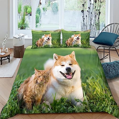 LENTLY Dog Bettwäsche Set, 3D Bedruckte Bettbezüge 3 Teilig Microfaser Und Kissenbezug Shiba Inu Bettbezug Set Mit Reißverschluss for Children Boys Girls King（220x240cm） von LENTLY