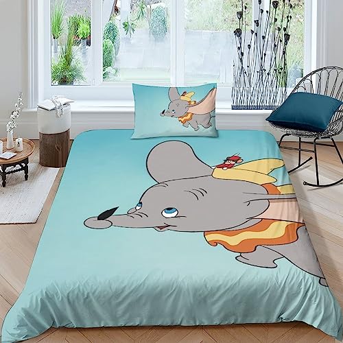 LENTLY Dumbo Bettwäsche 2 Teilig Bettwäsche Set Mit Reißverschluss Bettbezug Und Kissenbezug Für Erwachsene Teenager Kinder Single（135x200cm） von LENTLY