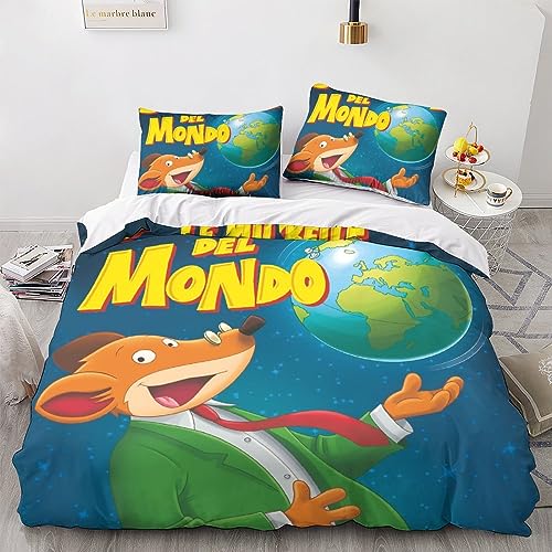 LENTLY Geronimo Stilton Bettwäsche Bettwäsche Set Microfaser Bettbezug Und Kissenbezug Mit Reißverschluss 3 Teilig Sets Für Erwachsene Teenager Kinder King（220x240cm） von LENTLY