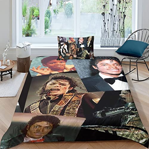 LENTLY Michael Jackson 3D Bettwäsche Set Drucken Betten Set Jugendliche Bettbezug Mit Mikrofaser Reißverschluss Schließung Kopfkissenbezug Weich Haltbar Atmungsaktive Single（135x200cm） von LENTLY