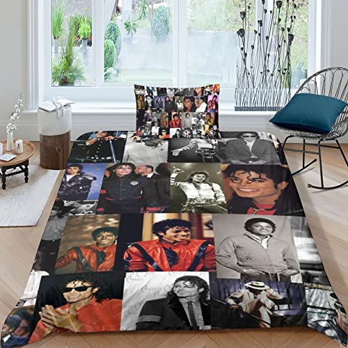 LENTLY Michael Jackson Bettwäsche Bettbezug-Set Mikrofaser, Bettbezug Reißverschluss Und Kissenbezug Für Schlafzimmer, Weiche Bequemer Single（135x200cm） von LENTLY