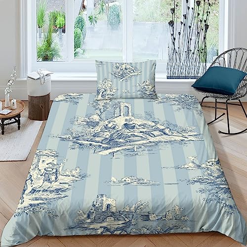 LENTLY Motiv aus Toile De Jouy Bettwäsche Set 3D Bettwäsche Set 2 Teilig Mikrofaser Bettbezug Mit Reißverschluss Und Kissenbezug Weich Haltbar Atmungsaktive Single（135x200cm） von LENTLY