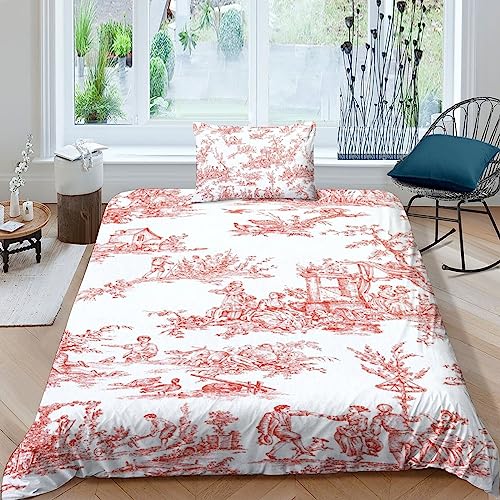 LENTLY Motiv von Toile De Jouy Betten Set Für Kinder Erwachsene Mädchen Bettbezug Set Bettwäsche Set Für Schlafzimmer, Weiche Bequemer Single（135x200cm） von LENTLY