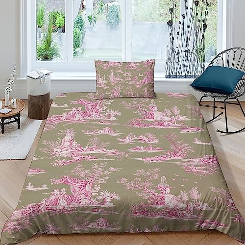 LENTLY Motiv von Toile De Jouy Bettwäsche 3D Bettbezug Mikrofaser Bettwäsche-Sets, Bettbezüge Mit Reißverschluss Und Kissenbezüge Für Schlafzimmer, Weiche Bequemer Single（135x200cm） von LENTLY