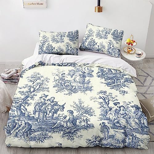 LENTLY Muster of Toile De Jouy 3D Bettwäsche Set Kinder Erwachsene, Microfaser Bettbezug Und Kissenbezüge Mit Reißverschluss Weich Haltbar Atmungsaktive Double（200x200cm） von LENTLY