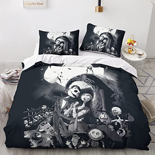 LENTLY Nightmare Before Christmas 3D Bettwäsche Set Kinder Erwachsene, Microfaser Bettbezug Und Kissenbezüge Mit Reißverschluss Weich Haltbar Atmungsaktive Double（200x200cm） von LENTLY