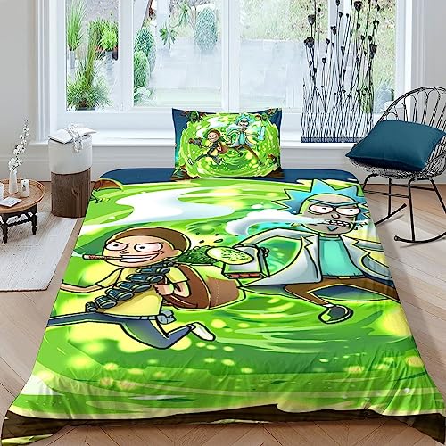 LENTLY Rick und Morty Bettwäsche Set Kinder Mikrofaser Bettbezüge 3D Gedruckt Bettbezug 2 Teilig Mit ReißVerschluss,Soft Bettwaren Single（135x200cm） von LENTLY