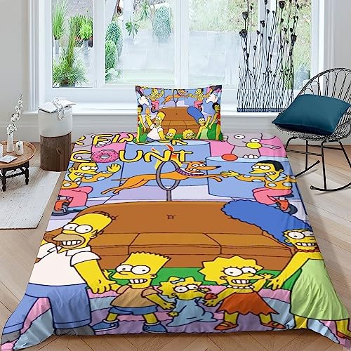 LENTLY The Simpsons 3D Bettwäsche Set Kinder Erwachsene, Microfaser Bettbezug Und Kissenbezüge Mit Reißverschluss Weich Haltbar Atmungsaktive Single（135x200cm） von LENTLY