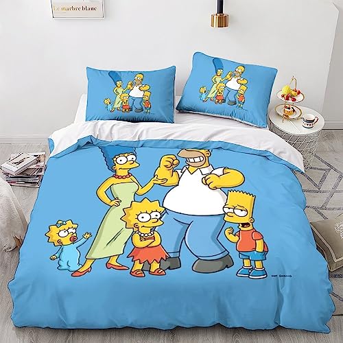 LENTLY The Simpsons Betten Set Kinder 3D Bettbezug Set Gedruckt Bettwäsche Set Für Mikrofaser Kinder Jungen Mädchen Weich Haltbar Atmungsaktive Double（200x200cm） von LENTLY