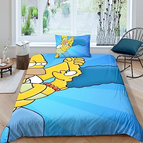 LENTLY The Simpsons Bettwäsche Set 3D Bettwäsche Set 2 Teilig Mikrofaser Bettbezug Mit Reißverschluss Und Kissenbezug Weich Haltbar Atmungsaktive Single（135x200cm） von LENTLY